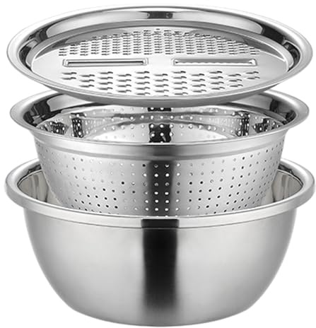 Set di scolapasta in Acciaio Inossidabile 3 Pezzi/Set Ciotola per grattugia da 10 Pollici di Diametro bacinella in Acciaio Inossidabile per Lavare risciacquare e triturare. Colino inossidab