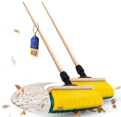 Novaliv 2 escobas premium con mango de 50 cm, cepillo especial de cerdas curvas, ideal como escoba de jardín, escoba rascadora, escoba de césped artificial, ideal para camping, escoba de calle, escoba