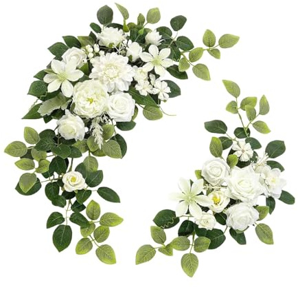 LeeQinersw 2 Pezzi Fiori per Arco Nuziale Decorazioni per Cerimonia Addobbi per Ghirlanda per Sedia Composizioni Finte con Stile Romantico Adatto, bianco