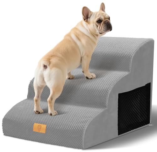Thihome Scala per cani di piccola taglia, 3 gradini, scala per animali domestici, impermeabile, spugna rimovibile, con rivestimento lavabile per letto