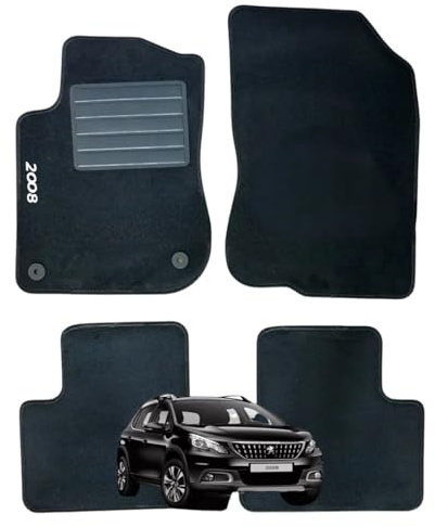 Set 4 Tappeti in Moquette Adatti per 2008 Serie I 2013-2018 con 2 Attacchi - Compatibli NON Originali, con Bottoni di Fissaggio, con Battitacco cucito e antiscivolo