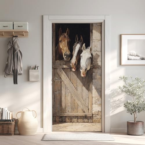Pferd Türaufkleber, Stabiles Pferd Türfolie Selbstklebende Fototapete 77x200 cm, Tier Türposter Abnehmbar Türfolie PVC Für Tür Schlafzimmer Badezimmer Türaufkleber