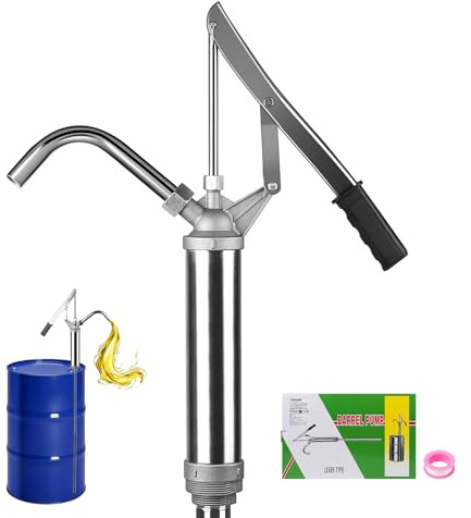 Swawis silver tunnpump manuell för 15 till 55 gallon fat 28 l/min | Oljepump av galvaniserat järnmaterial, infällbar oljeslang, kan extrahera diesel fotogen, smörjolja, hydraulolja