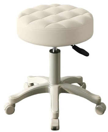 UDIYO Beauty-Hocker mit Rollen, Rollhocker, Kunstleder, weiches Kissen, höhenverstellbar, um 360° drehbar, armlos, rückenfrei, für Arbeit, Spa, Salon, Bar, Café, Zuhause, Büro, Hocker (Beige)