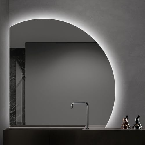 ZYBOWAYL 70cm Specchio da Trucco Led Retroilluminato a Mezzaluna 80cm 3 Temperature di Colore 90cm Specchio da Bagno Anti-Appannamento con Interruttore Tattile(Left Under Cut,28inch/70cm)