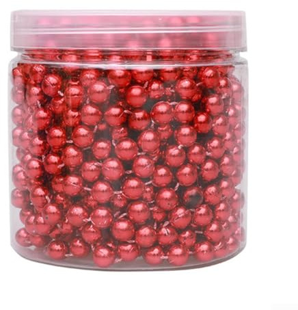 Weihnachtsbaum-Perlenkette, 8 mm x 8 m, funkelnde, glänzende Kunststoffperlen für Heimwerker, Baumschmuck, Urlaub, Party, Zuhause, festliches Innendisplay (rot)