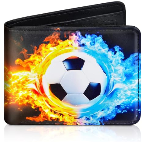 Boys Wallets for Kids 9-12, Fire Soccer Football Wallet, PU Bifold 1PC