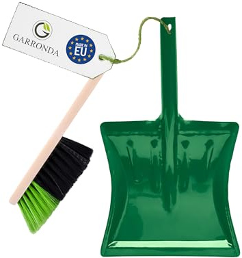 Garronda Kehrschaufel Set mit komplett aus Metall gefertigter Schaufel und Handfeger aus Holz und Synthetik Kehrbesen für Haushalt GD-0172 (Schwarz/Grün + Grün)