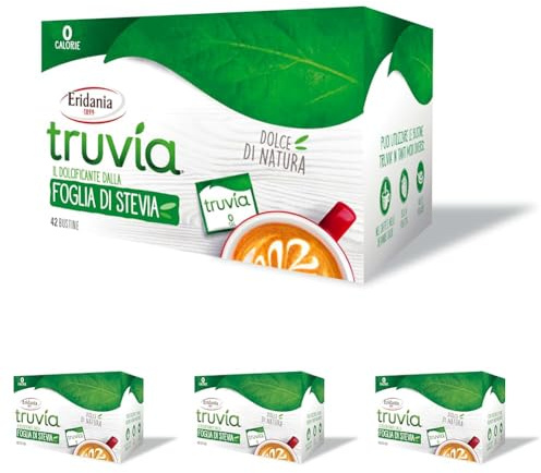 Eridania, Linea Truvía®, Dolcificante Naturale in Bustine, Estratto dalle Foglie di Stevia, Ottimo Sostituto allo Zucchero Bianco, Addolcisce Cibi e Bevande con 0 Calorie, Scatola 40 Bustine x 1 gr