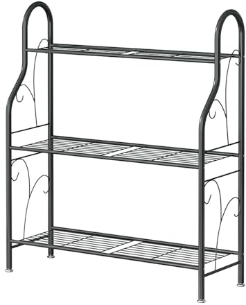 SXKJQER Supporto Per Piante In Metallo Bianco Portavasi Interno Esterno 3 Vasi Fioriera Supporto Piante Fiori Metallo Portafiori Ferro Battuto Da Orchidee Balcone Giardino(Noir)