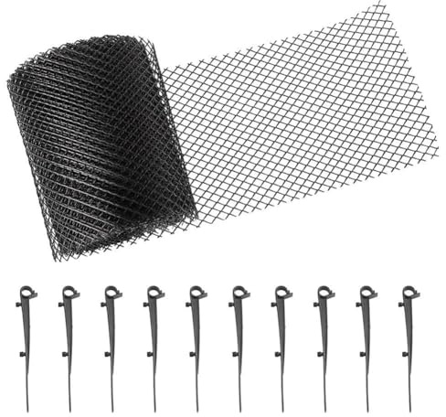 FACAIIO Rete di protezione in plastica per grondaie, con clip, 15 cm x 6 m, in PVC, per filtro da foglie e detriti, uso residenziale e commerciale
