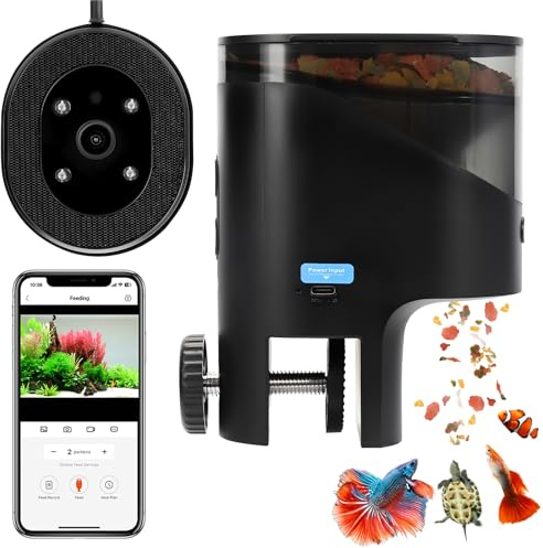 Fishnanny Automatic Fish Feeder for Aquarium Flakes, WiFi (2.4G/5.0G) & APP Control - Auto Fish Food Dispenser/Betta Fish Feeder with HD 2.5K Camera and Timer, Aquarium Feeder for Turtle Koi Tanks