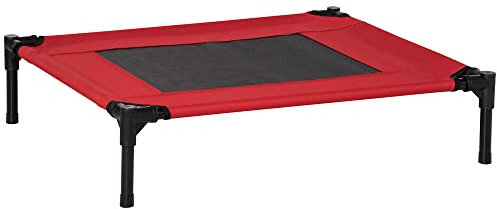 PawHut Elevated Pet Bed Portable Camping Raised Dog Bed w/ Metal Frame Black and Red (Medium)