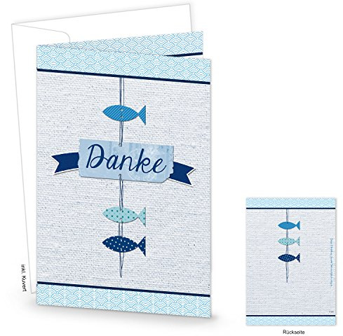 Logbuch-Verlag 5 Dankeskarten mit Kuvert Fische blau weiß maritim - Danke Danksagung Karte Taufe Kommunion Firmung