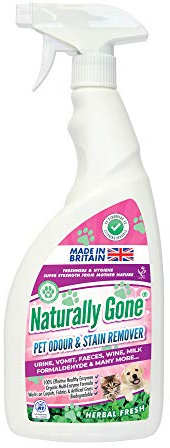NATURALLY GONE Pet Odour Eliminator, Enzyme Cleaner Removes Smells and Stains, Cat Litter Freshener, Works on Urine, Vomit, Faeces and More - HERBAL FRESH Fragrance