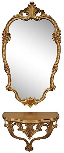 Artissimo GoldWandspiegel + Konsole in Oval Wandkonsole Barock 99x55 Flur Eingangsmöbel Möbel Konsole Ablage Sipiegel Wandregal