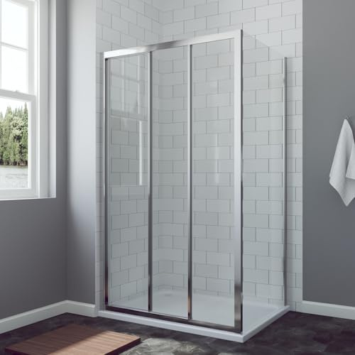 AQUABATOS Duschkabine Eckeinstieg 120 x 90 x 195 cm Eckdusche Duschtür Schiebetür 3-Teilig mit Seitenwand Duschabtrennung Duschwand Glas Dusche Seitenteil 6 mm ESG klar mit NANO Beschichtung