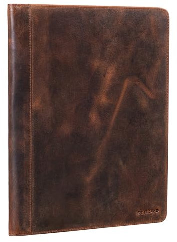 STILORD 'Malcolm' Leder Schreibmappe A4 Vintage Dokumentenmappe für Business Arbeit Meeting Konferenzmappe Organizer mit EC-Karten Fächer Echtleder, Farbe:Sepia - braun