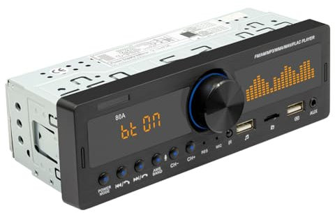 Uxsjakjsd Radio Estéreo para Coche 1DIN, Bluetooth, AM, FM, MP3, SD, USB, Reproductor de Audio Estéreo Clásico, Aplicación de Control Remoto, 60 W X 4