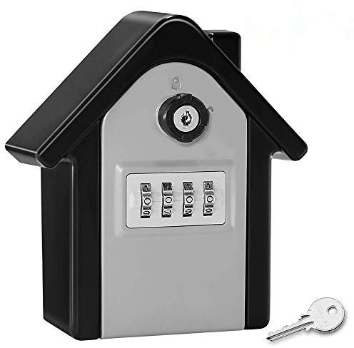 Loboo Idea Key Lock Box Wall Mount, Zinc Alloy Key Storage Box for Outside, 4-Digit Combination Key Safe Lock Box for House Spare Keys, Resettable Code Weatherproof Indoor Outdoor with Mounting Kit