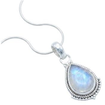 mantraroma echt Silberkette mit Regenbogen Mondstein Edelstein Damen Kettenanhänger 925 Sterlingsilber Halskette Geschenk