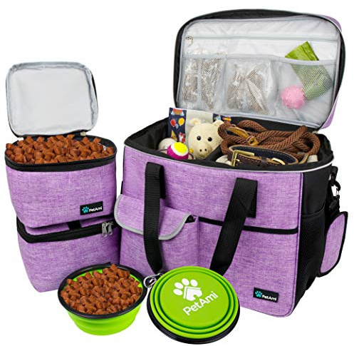 PetAmi Hunde-Reisetasche, von Fluggesellschaften zugelassener Tragetasche, Organizer mit Multifunktionstaschen, Lebensmittelbehälter und faltbarem Napf, Katzen (lila, groß)