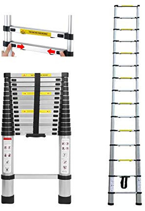 4,4m Aluminium Mehrzweckleiter Teleskopleiter Ausziehbar Leiter Klappleiter Anti-Rutsch Stufen Multifunktionsleiter Trittleiter 150KG Belastbarkeit