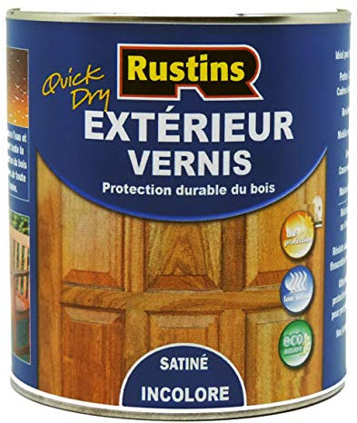 Rustins (ESDO1000FR) - Barniz exterior satinado de secado rápido con protección UV - Transparente - 15 m² / L - 1L