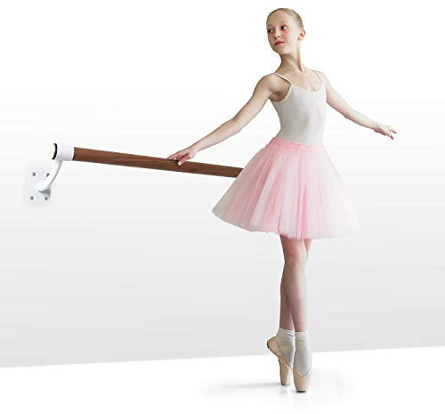 Klarfit Barre Mur - Ballettstange, Wandmontage, platzsparend: SmartSpace Concept| 100 cm Länge, auch für Kinder geeignet, Holme: 38 mm Ø in Holzoptik, pulverbeschichteter Stahl, weiß