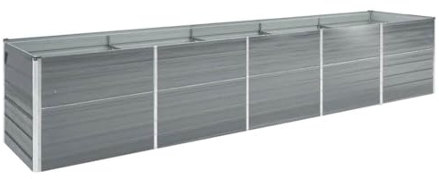 vidaXL Lit Surélevé Pot de Fleurs Bac à Plante Pot de Plante Jardinière Véranda Jardin Balcon Extérieur Acier Galvanisé 400x80x45 cm Gris