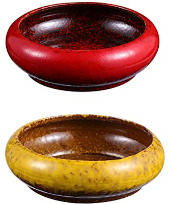 ABOOFAN Lot de 2 pots fleurs en céramique pour plantes succulentes artisanales Rétro Shabby Boîtes fenêtre Cactus Bonsaï Bol Cadeau la maison Bureau Décoration Rouge Jaune, BKD20T810H17E, 18X18X6CM
