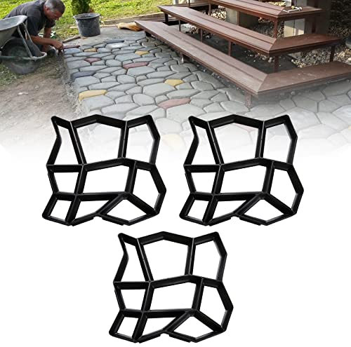 Jiubiaz Gehweg Form, DIY Pflasterform, Kunststoff Betonpflaster Gießform, Schalungsform für Beton, Gehweg, Pflastersteine, Terrassenplatten (3 Stück, 43x43x4cm, Unregelmäßig - 9 Kammer)