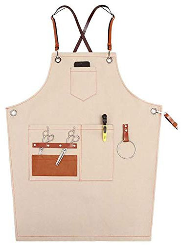 fayengan Arbeitsschürze Herren,Robuste Werkzeugschürze Für Männer, Arbeitsschürze Mit Werkzeugtaschen Für Küche, Garten, Keramik, Werkstatt, Garage Und Mehr (Color : White, Size : XL)
