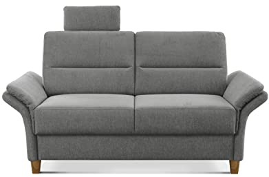 CAVADORE 2-Sitzer Sofa Wyk / 2er Couch im Landhausstil mit Federkern, Kopfstütze + Holzfüßen / 166 x 90 x 89 / Chenille, Grau