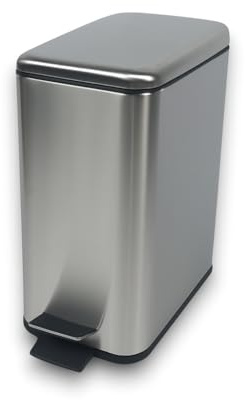 KORAT Pattumiera in Acciaio Inox con Pedale Cestino da 5 Litri con Chiusura Ammortizzata e Cestello Interno Rimovibile Design Compatto 29x29x14 cm, Anti-Impronta, Ideale per Bagno, Cucina, Ufficio