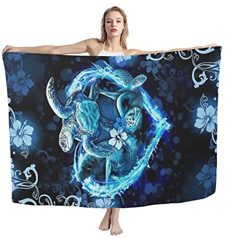 COEQINE Damen Mädchen Schal Wraps Strand Sarong Wrap Schwimmen Pareo Sarongs Cover Ups Badeanzug Bikini Wickelrock, schildkröte, onesize