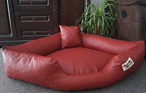 Hundebettenmanufaktur Hundebett Eckbett Hundesofa Schlafplatz Kunstleder Canto (80 cm X 80 cm, Ziegelrot)