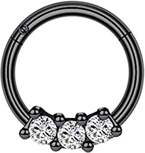 AMDXD Magnet Piercing Nase 1.2mm, Edelstahl Septum Ring Schwarz Hoop, Lippen Piercing Ringe Ohrringe mit Zirkonia für Damen, 1STK