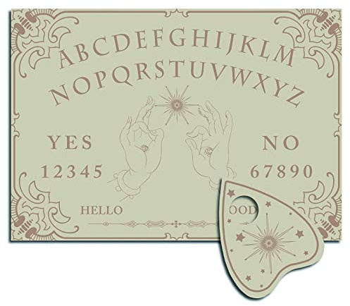 CREATCABIN Wood Spirit Board Pendule Board Bois Talking Ouija Boards avec Planchette Dowsing Divination Kit Jeu Spirit Hunt Métaphysique Message Décor pour Wicca Pagan 11.8 x 8.3 inch-Magic Hand