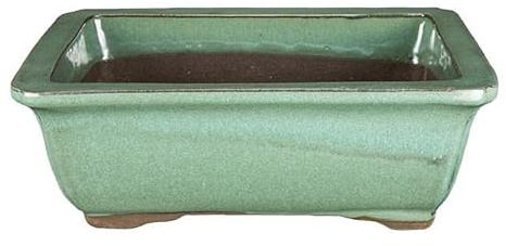 Rechteckige Bonsaischale aus grün glasiertem Steingut 20,5x14x7 cm - 2848b