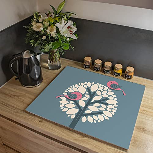 banjado® Herdabdeckplatte Glas 1-teilig 90x52 cm/Schneidebrett Herdabdeckung mit Motiv Zwei Rosa Vögel/Herdabdeckplatten Ceranfeld 1teilig / Schneidebrett Glas individuell einsetzbar