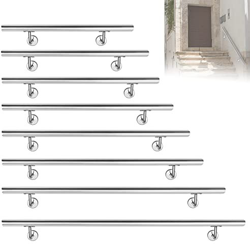 LARS360 Edelstahl Handlauf 180cm, Aussen Innen Wandhandlauf Brüstung Geländer, Ø 40 mm Treppengeländer mit Wandhalterung und Endkappen (180cm, Silber), LARS-(HAG7508H)