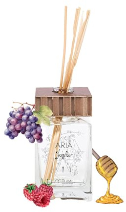 QC Terme ARIA GARDA, Profumatore per ambiente in vetro a bastoncini 250 ml, Fragranza dolce con note di miele, lampone e uva, Made in Italy