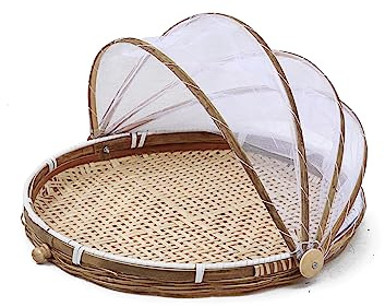 Bambuszelt Korb mit Fliegenschutz, Obstschale Zeltkorb, Lebensmittelabdeckung, Serviertablett Picknickkorb Outdoor Schutz vor Insekten und Staub, für Obst, Gemüse, Brot