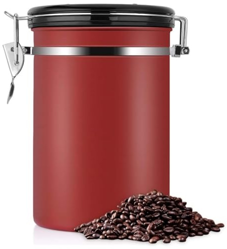 Jeffergarden Kaffeedose Luftdicht 1,8 L Edelstahl Großer Behälter mit Auslassventil Luftdichter Kaffeebehälter mit Datumsanzeige Vorratsdose für Kaffeebohnen Tee Nüsse Kakao