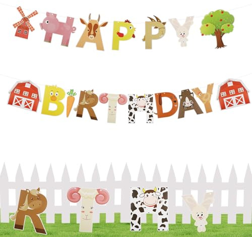 LLMSIX Happy Birthday Girlande，Tiere Geburtstag Party Dekoration Bauernhof Geburtstag Deko Bauernhof Themed Happy Birthday Dekoration für Geburtstage Feste Taufen