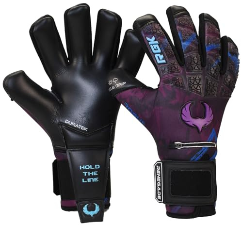 Renegade GK Limited Edition Rogue Shock Wave Goalie Gloves with Finger Savers | 4mm Giga Grip | Purple & Blue Soccer Goalkeeper Gloves (Size 8, Youth-Adult, Neg. Cut, Level 4+)