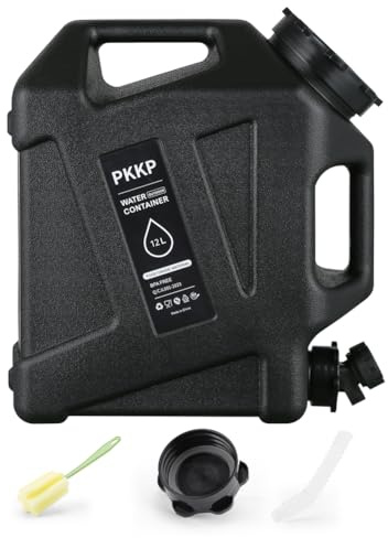 PKKP Wasserkanister mit Hahn und Griffen, 12L Camping Wasserkanister BPA-frei, Tragbarer Wasserbehälter, Auslaufsicher, Trinkwasser Kanister für Outdoor, Camping, Wandern, Notfall (Schwarz)