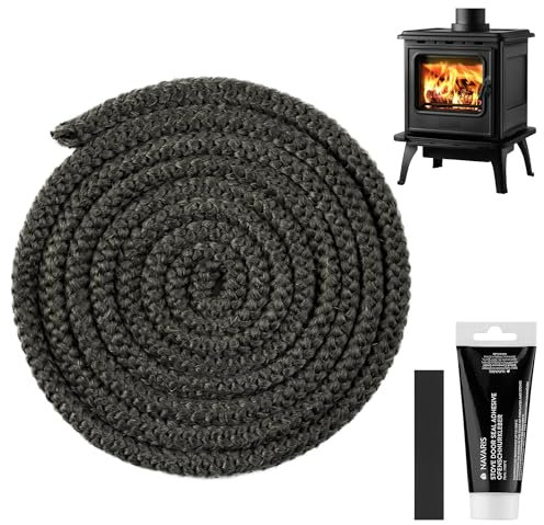 Navaris Bande d'étanchéité pour poêle - Cordon d'étanchéité pour cheminée - Joint d'étanchéité pour poêle - Cordon d'étanchéité pour poêle - 3 m de long - 14 mm de diamètre - Avec colle et autocollant