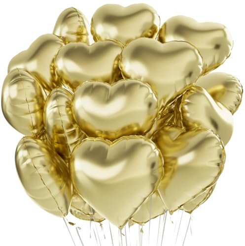 Herz Folienballon Gold 20 Stück,Herz Helium Luftballons,Heliumballon Herzen,Hell Gold Herzluftballons,Herzform Folienluftballon Herzballons für Geburtstag Hochzeit Valentinstag